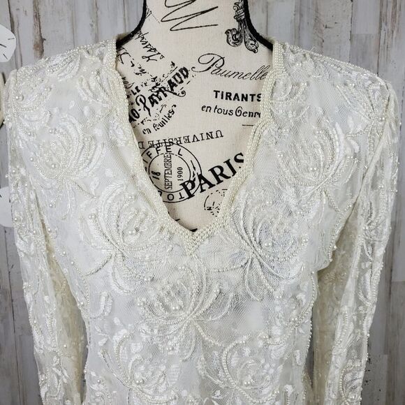 Vintage Laurence Kazar Beaded Lace Blouse Ivory Size Medium - Picture 4 of 12